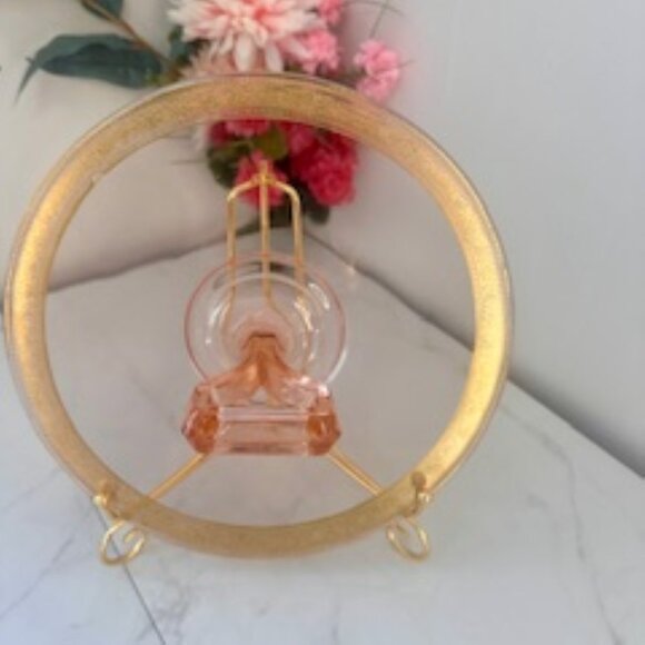 Vintage Pink Depression Glass Platter or Tea Tray with Gold Rim - Picture 2 of 7